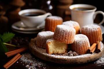 A detailed view of traditional French financiers dusted with powdered sugar, perfect for a sweet breakfast treat