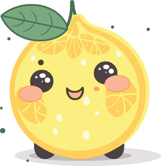smiling lemon with leaf in kawaii style. vector illustration