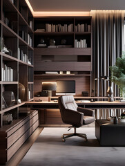 Modern luxurious minimalist style study room design, interior design example - obrazy, fototapety, plakaty