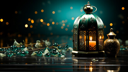 photo a lantern with with bokeh background for adha and fitr