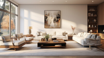 Modern living room interior with an aesthetic appeal, showcasing clean lines, comfortable seating, and thoughtful decor, offering a visually pleasing and cozy space.