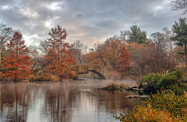 Gapstow Bridge in Central Park,autumn morning