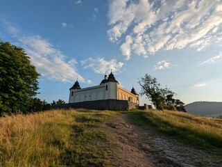 Fototapeta premium Susice town in Czech republic- church view,Kapelle des Schutzengels (Kaple Andela Strazce) Susice, Sumava region,Czech republic aerial panorama landscape view