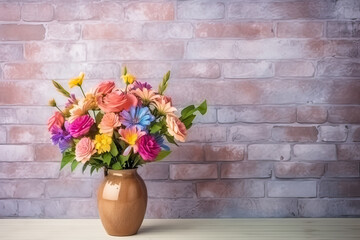 Floral grace, Bouquet against a scenic wall, providing space for text and design. A charming and versatile concept for creating captivating stock photos.
