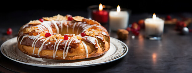 Festive Rosca de Reyes Cake with Candles
