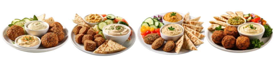 Foto auf Leinwand Mezze Falafel Platter with Pita and Hummus Hyperrealistic Highly Detailed Isolated On Transparent Background Png File © Wander Taste