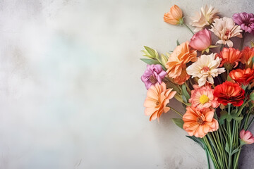 Blooming elegance, gerberas on a wooden background providing space for text and design. Bright concept of spring and holidays in stock photos.