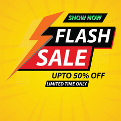 Flash Sale Orange upto 50% off Shop Now posted Banner isolated vector graphic illustration template