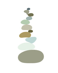 Zen stone cairns in simple abstract doodle style vector illustration, relax, meditation yoga concept, boho color stone pyramid for making banner, poster, card, print, wall art