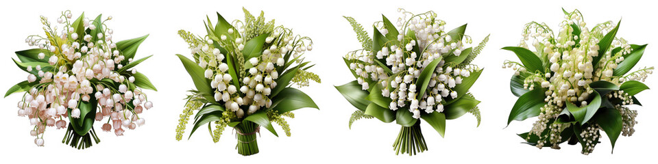 Lily of the valley flowers bouquet Hyperrealistic Highly Detailed Isolated On Transparent Background Png File - obrazy, fototapety, plakaty