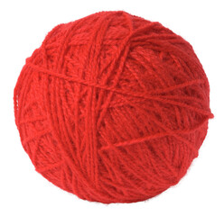 Ball of red wool thread on isolated background, yarn for knitting