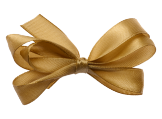 Tied bow made of golden silk ribbon on an isolated background, decor for a gift