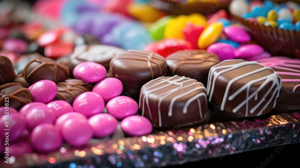 Aufkleber a close up of a tray of assorted chocolates. generative ai.