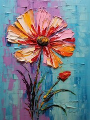 An oil impasto painting of muted-colored flowers with a rough texture, suitable for wall decor and printing products.