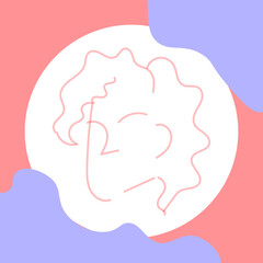 Abstract simple woman face with curly hair. Minimalist hand drawn outline female silhouette. Beauty fashion design