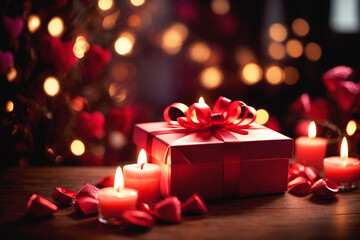 red gift box with candles