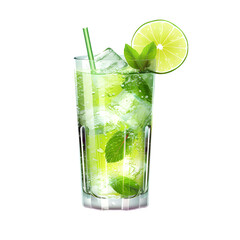 Gin tonic with sliced lime in glass isolated on transparent background Generative AI	