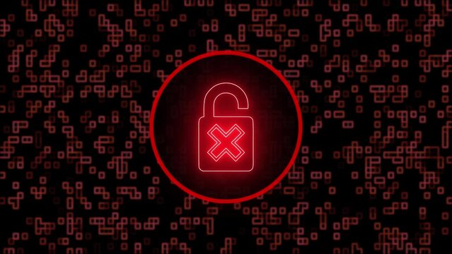 Insecure Padlock Icon Neon Sign Message on Red Tech Digital Background