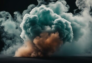 Multicolor ornate smoke ball plume isolated on neutral black background