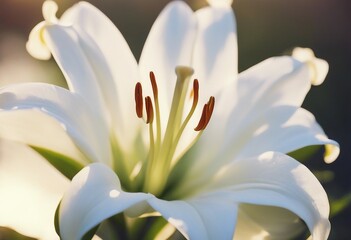 Fototapeta premium Single macro white lily flower for background with morning light in spring Valentine Mothers Day birthday