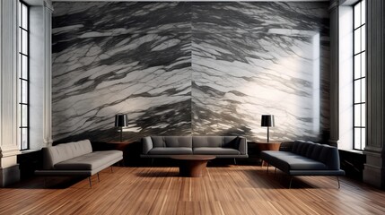 Beautiful entirior background for presentation black and white marble wall and wooden floor