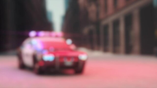 day background blurred the police car flashes bright red and blue flashing lights loop 3d render