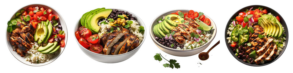 Healthy Chicken Burrito Bowl with Grilled Chicken Hyperrealistic Highly Detailed Isolated On Transparent Background Png File