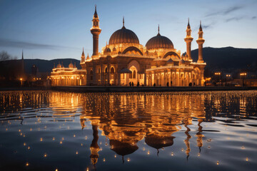 Fototapeta premium The evening illumination of the mosque is a beautiful sight