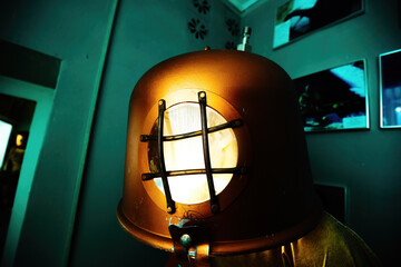 Old vintage copper diving helmet