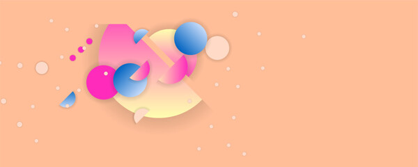Fototapeta premium Peach Fuzz juicy colors background with geometric elements, lines and dots for text, universal design, banner concept