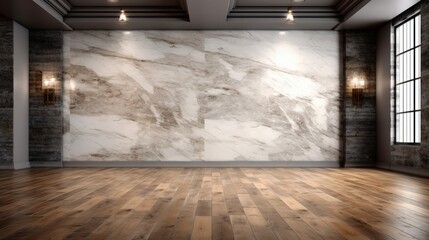 Beautiful entirior background for presentation marble wall and wooden floor