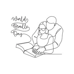 One continuous line drawing of World braille day vector illustration. World braille day design illustration simple linear style vector concept. World braille day design asset vector illustration.