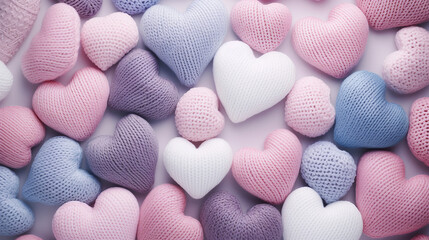 Valentine's Day Banner, Assorted Knitted Hearts in Pastel Colors