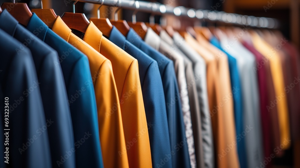 Aufkleber a row of shirts hanging on a rail next to a row of other shirts hanging on a rail next to a row of o