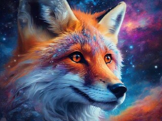 portrait of cosmic fire nine tail fox, dynamic posture, realistic texture detailing, unrealistic, natural vibrant lighting