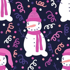 Winter seamless snowman pattern for fabrics and textiles and packaging and gifts and cards and linens and kids