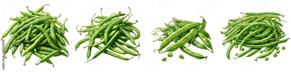 Wall mural Green Beans Hyperrealistic Highly Detailed Isolated On Transparent Background Png File - Wall murals