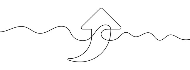 Continuous editable line drawing of up arrow. Single line up arrow icon.