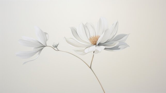  a close up of a white flower on a white background with a blurry image of a single flower in the middle of the picture and a single flower in the middle of the middle of the picture.