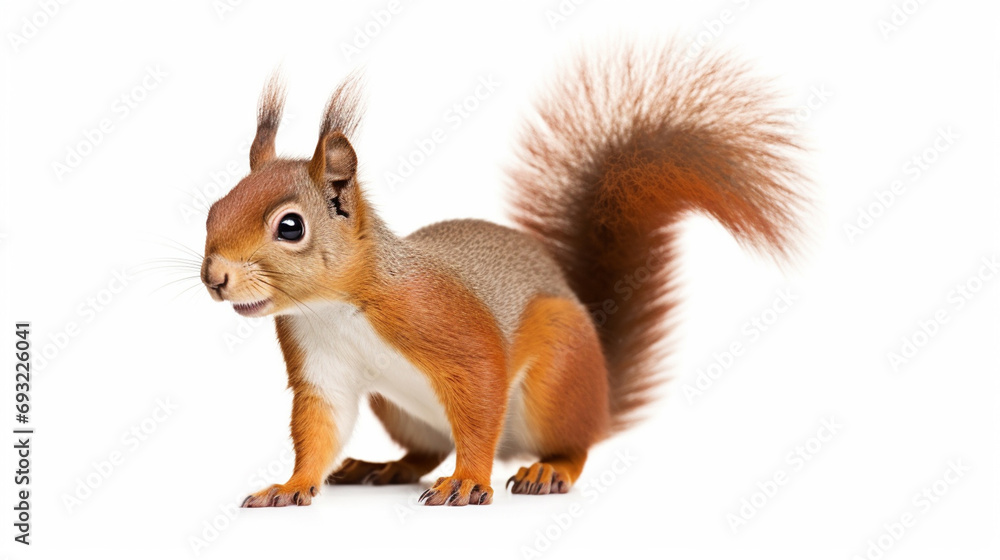 Wall mural red japanese lis squirrel, standing facing front on edge. tail up in typical squirrel. generative ai