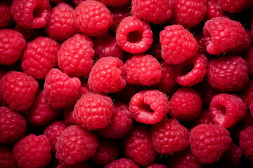 overhead view of big pile of raspberries, food, flat lay, ai-generated image