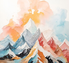 abstract watercolor mountain background, AI generated.