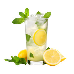 Gin tonic with sliced lime in glass isolated on transparent background Generative AI	