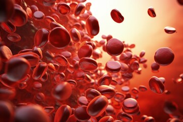 In microscopic world, countless vibrant erythrocytes, red blood cells, traverse circulatory system, tirelessly carrying life-sustaining oxygen, resembling a dynamic network vital for human vitality.