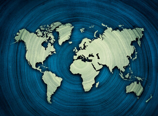Planet earth map global impact with textured background showing blue and the color of money green