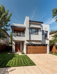 A Contemporary Dwelling with Stylish Architecture, Beautiful Exterior Design, and a Serene Garden Setting. Perfect Family Home in a Residential Neighborhood, Featuring Thoughtful Construction
