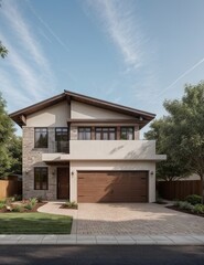A Contemporary Dwelling with Stylish Architecture, Beautiful Exterior Design, and a Serene Garden Setting. Perfect Family Home in a Residential Neighborhood, Featuring Thoughtful Construction