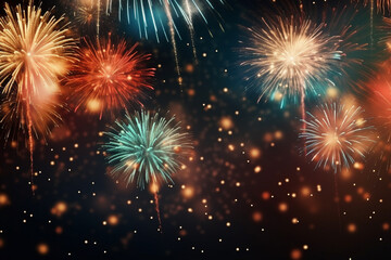 Fototapeta premium New Year's Elegance: A Sparkling Celebration Underneath Glittering Lights, Ringing in the Fresh Beginnings of a Promising Year