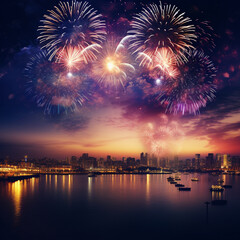 Fototapeta premium New Year's Elegance: A Sparkling Celebration Underneath Glittering Lights, Ringing in the Fresh Beginnings of a Promising Year