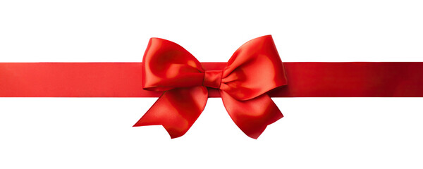 decorative scarlet bows with horizontal red ribbon isolated on transparent background